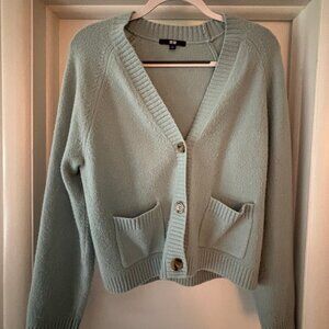 Uniqlo Souffle Yarn Short Cardigan - Small Blue
